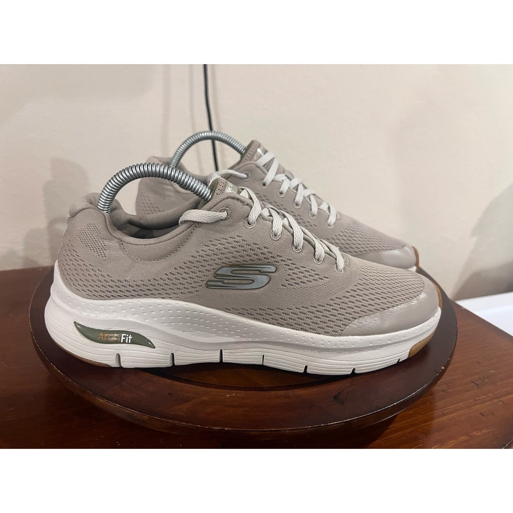 Skechers Sport Arch Fit Banlin Mens 10.5 Mesh Athletic Shoes Comfort Taupe